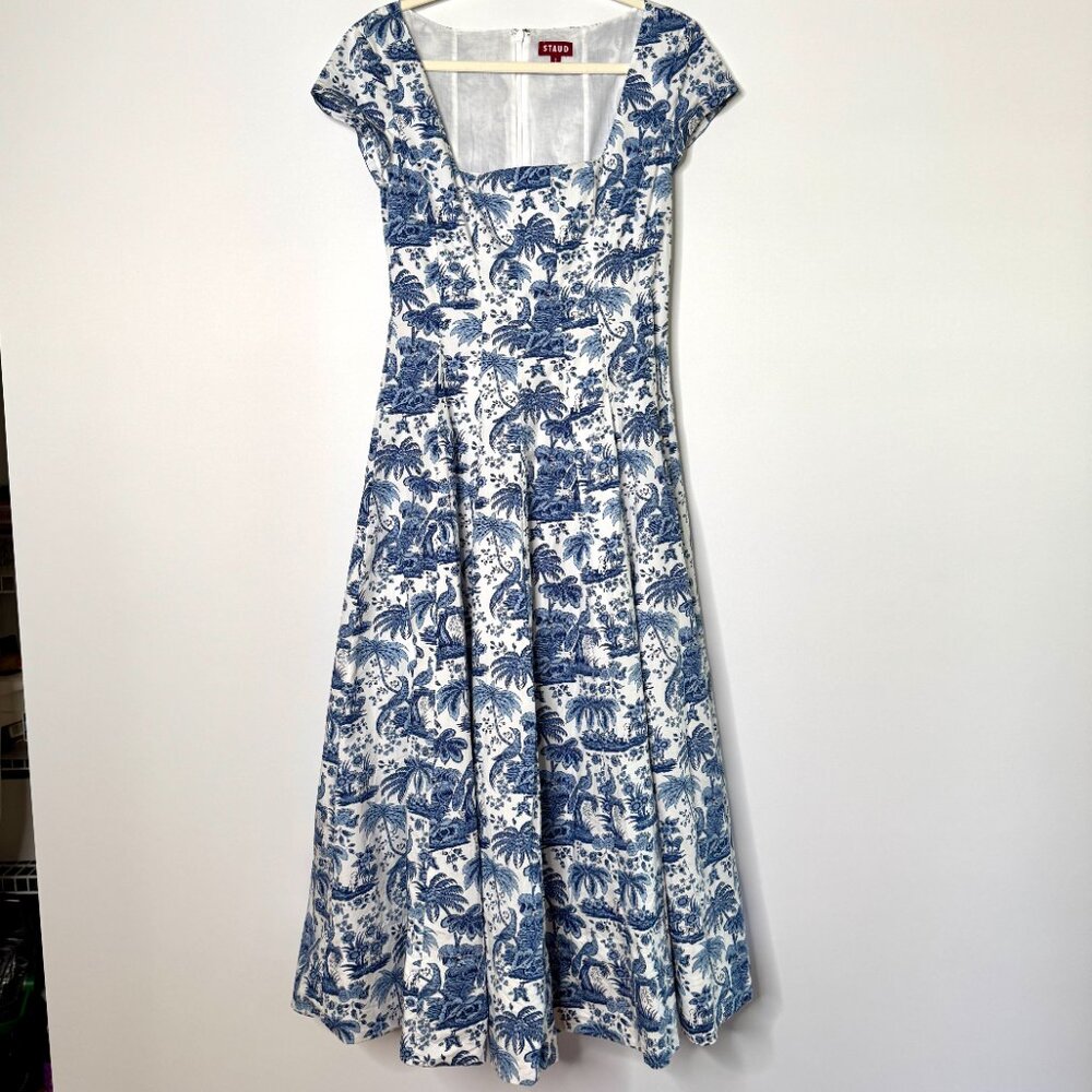STAUD WELLS DRESS BLUE TOILE - SIZE 8